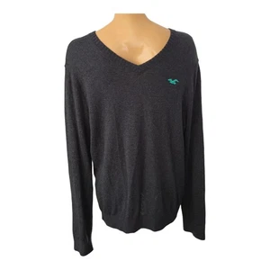 Suéter Hollister Para Hombres Cuello en V Manga Larga Gris Oscuro Talla Mediana Logo Águila - Imagen 1 de 8