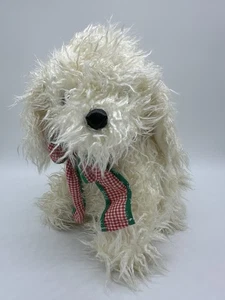 Gingham White Dog Stuffed Animal Commonwealth & Co. 10” Fluffy Plush Dog - Picture 1 of 5