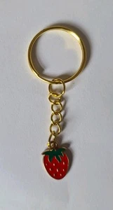 Cute Strawberry Fruit Keyring Bag Charm Gift Gold Tone Keychain - Picture 1 of 6