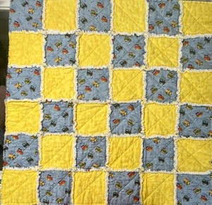 HANDMADE 30” X 30”BOY RAG QUILT - colorful Choo choo trains - Picture 1 of 2