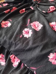 Ladies Black Floral Smock Dress Uk 18 V Neck Unlined Casual/Smart/Holiday - Picture 1 of 20