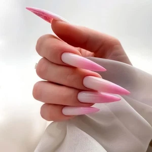 Long Stiletto Press-On False Nail White and Pink Color Gradient Manicure 24pcs - Picture 1 of 11