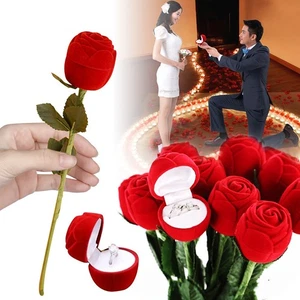 1x rote Rose Blume Ring Boxen, Ohrring Schmuckkästchen, Geschenketui, Blume Verlobung - Bild 1 von 7