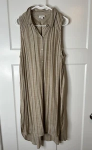 J Jill Damen Gr. L ärmelloses Kleid mit Knopfleiste hellbraun bestickt Coastal 1559 - Bild 1 von 8