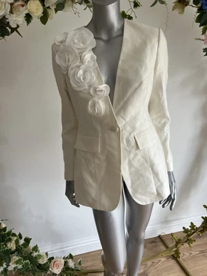 Ted Baker Blazer Jacket TB 2 UK 10 Ivory Flower Detail Collarless Long Sleeve - Image 1 of 4