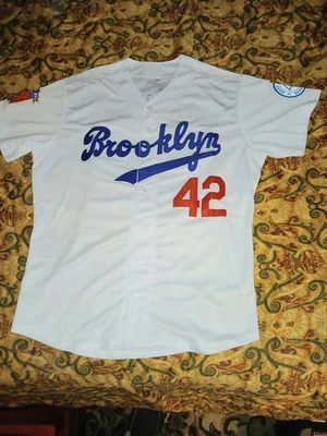 Jackie Robinson #42 Brooklyn Dodgers 1955 Custom Baseball  Road Jersey White XL - Image 1 of 4