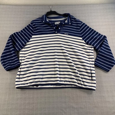 Lands' End Pullover Womens 3X Navy White Snap Neck Fleece Striped Plus Size - Image 1 of 4