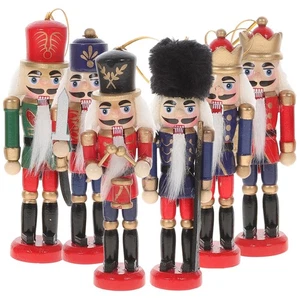  6Pcs Christmas Wooden Soldier Nutcracker Adorn Hanging Creative Wood Puppet - Picture 1 of 11