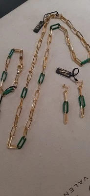 Parure In Argento 925  Laminato Giallo con Malachite - Immagine 1 di 4