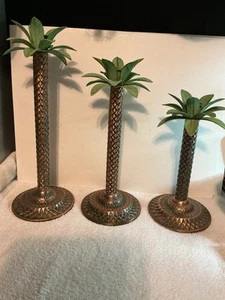 Kerzenständer 3er Set Vintage Messing Metall Palme - Bild 1 von 2
