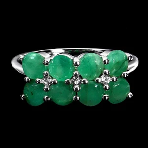 925 Sterling Silver Ring Round Emerald 4mm Topaz Natural Gemstone Jewelry Size 8 - Picture 1 of 13