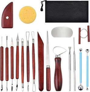 18PCS Clay Sculpting Tools,Basic Clay Pottery Carving Tool Kit w/ Wooden Handles - Picture 1 of 7