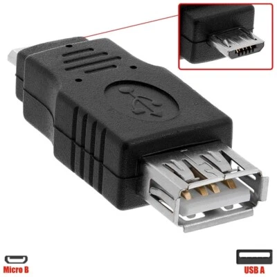 USB Type A Female to Micro B 5 Pin Male Data Charger Adapter Converter Silver - Image 1 of 2