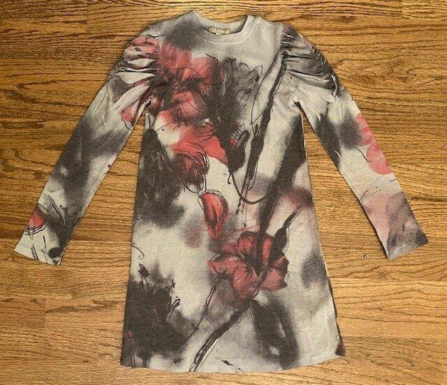 Joah Love Girl's Super Soft Gray Floral Ruched Sleeve Dress Sz 10 - Image 1 of 1