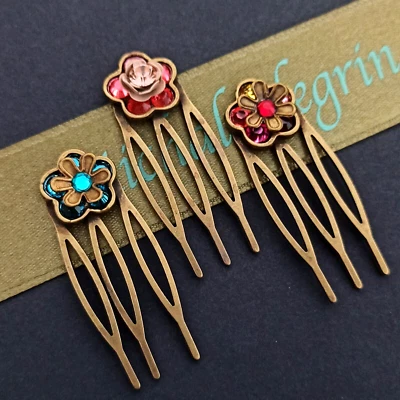 Horquilla Michal Negrin 3 peines cristales flor romántica nuevo lote de regalo rosa Foto 1 de 4