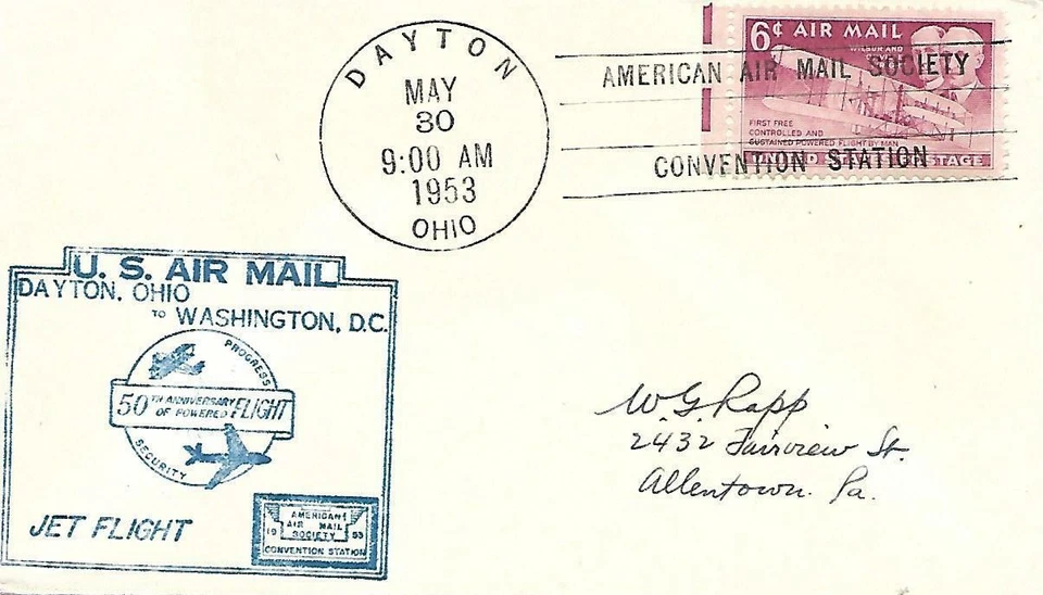 First Jet Airmail Flight Cover Dayton Ohio May 30 1953 AAMC#J3 - Image 1 of 1
