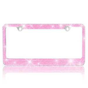 Heavy Duty Pink Crystal Rhinestone Bling License Plate Frame Front & Rear - Picture 1 of 4
