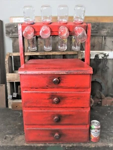 Unique Vintage Industrial Rustic Wooden Tool Box Organizer with Revolving Jars - Picture 1 of 10