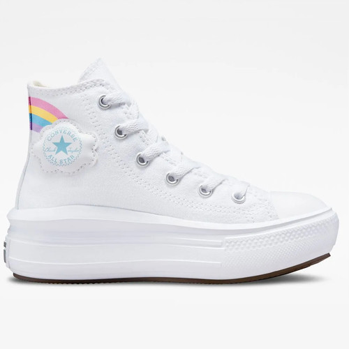 Scarpe da ginnastica Converse bambini Rainbow Cloud Move alte in tela ultraleggere bianche A04345C