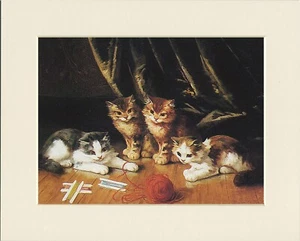 CAT KITTEN PRINT KITTENS PLAY WILL BALL OF RED WOOL - Picture 1 of 1