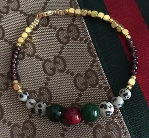 NEU Damen Quarzit Jaspis Halbedelstein Perlen Armband Gold Fill 8,5" - Bild 1 von 2