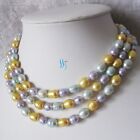 48" 7-9mm Light Blue Gray Gold Multi Color Rice Freshwater Pearl Necklace Pearl