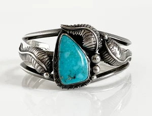 VTG Navajo Native Sterling Silver Freeform Turquoise Size 6 Cuff Bracelet 44.5g - Picture 1 of 10