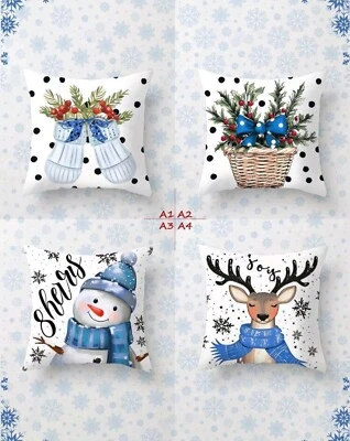Набор из 4 красивых синих фермерских наволочек снеговик 18X18 на Рождество - Изображение 1 из 4