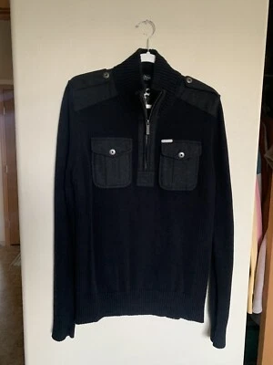 Marc Ecko Cut & Sew Wool Pockets Pullover Sweater Black and Grey Size Medium - Image 1 of 4