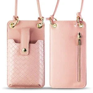 Universal Leather Crossbody Phone Wallet Purse Pouch Large 7.0 Inch Pink - Picture 1 of 1