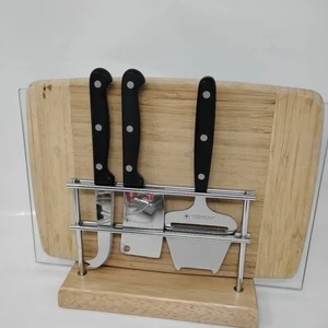 6 Piece International Supreme Cutlery Cheese Set Stand Glass & Wooden Board - Picture 1 of 10