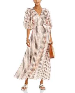 Juan De Dios X7562 Ermita Leinen Wickel Puffärmel Kleid, Elfenbein Wein Samen, US 4 - Bild 1 von 6
