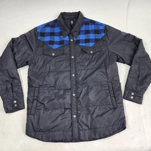 RVCA Jacket Mens XL Black Blue Quilted Windbreaker Snap Button - Picture 1 of 11