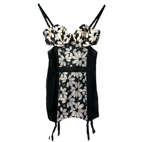 Victoria's Secret Lingerie 34B Black Blush Lace Corset Bustier Garter Belt Zip - Picture 1 of 8