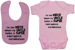 Niece Uncle..Babygrow Bodysuit Romper Vest T-Shirt & Feeding Bib 0-24m Girl Gift - Picture 1 of 6