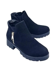 CUSHIONAIRE Women's Portia slip on boot Zipper Memory Foam, Black Faux Suede 9M - Picture 1 of 5
