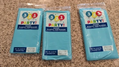 (3 piezas) Mantel redondo de plástico verde azulado 84 pulgadas reutilizable a prueba de agua/abl Foto 1 de 4