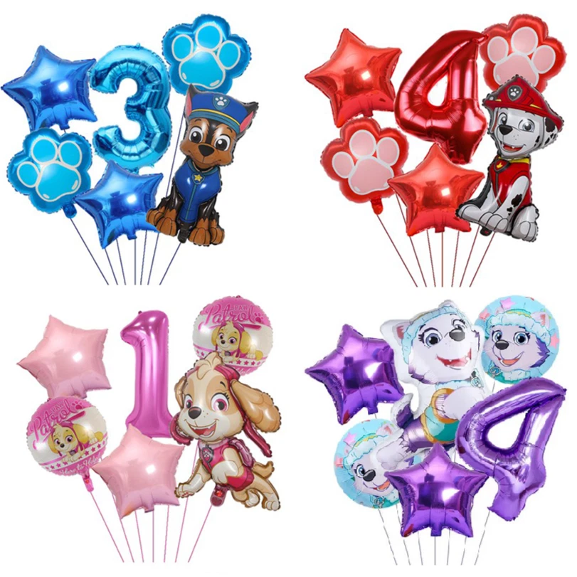 MARKENLOS Juego de 6 globos Paw Patrol globos de película decoración cumpleaños infantil Chase Marshall