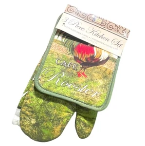 3 Pcs~Kitchen Set Rooster 1~Oven Mitt 1~Kitchen Towels 1~Pot Holders 100%Cotton - Picture 1 of 6