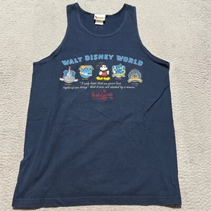 Mickey Mouse Disney Vintage T Shirt Mens Large Blue Sleeveless Embroidered USA - Picture 1 of 12