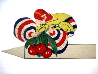 Lovely Patriotic Art Deco Bridge Name Place Card w/ Woman With Bright Red Hair * - Image 1 of 2