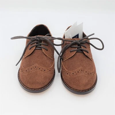 Sapatos sociais Janie and Jack infantil marrom camurça ponta das asas com cadarço tamanho 4 infantil - Imagem 1 de 4