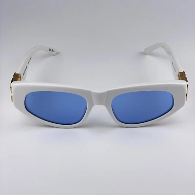 Gafas de sol Balenciaga para hombre blanco dorado logotipo azul claro ojo de gato BB0095S 004 NUEVAS Foto 1 de 4