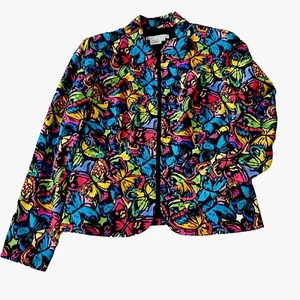 Schmetterlinge Maggy London Sakko Vintage Gr. 10 schwarz bunt 100% Seide - Bild 1 von 8