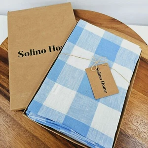 Juego de 4 servilletas Solino Home Buffalo Check lino puro hortensia azul cuadros nuevo - Imagen 1 de 10