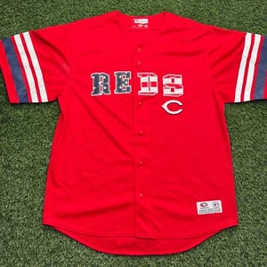 Cincinatti Reds USA Flag Baseball Jersey Mens Large L MLB Baseball - Picture 1 of 9