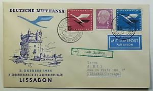 1955 Lufthansa German Airlines Air Services Bonn - Lisbon Portugal Airmail Cover - Picture 1 of 2