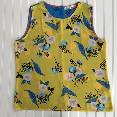 Violet + Claire Womens sz Large Sleeveless Tank Blue Yellow Black Green Floral  - Изображение 1 из 4