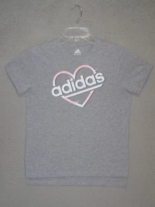 Adidas Shirt Youth Extra Large Gray Graphic Heavy Painted Logo Pink Sport Girls - Picture 1 of 13