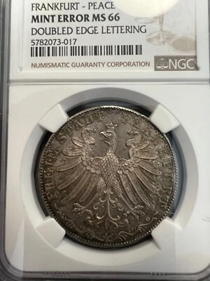 Frankfurt Double Gulden 1855 Religious Peace Misprint NGC MS66 nswleipzig - Image 1 of 3